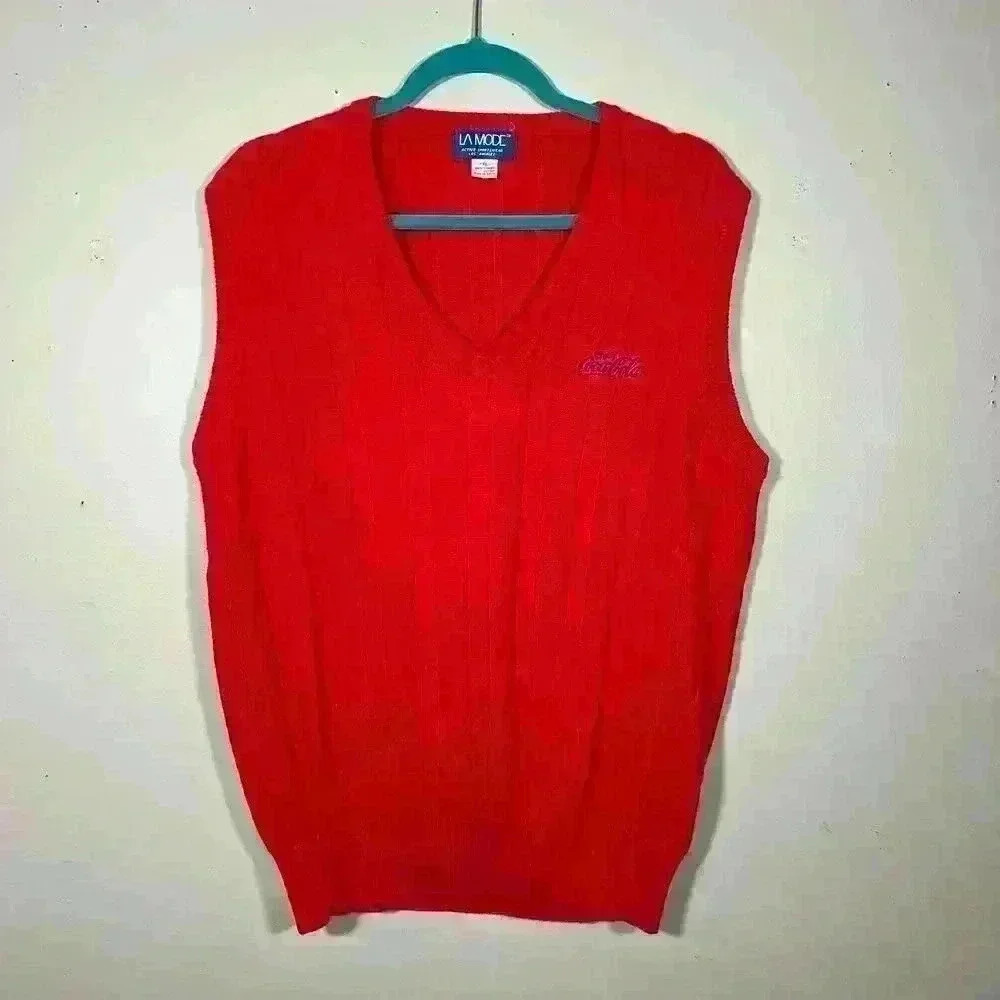 Vtg La Mode Men’s Cable Knit Sweater Vest Size XL Coca Cola Coke Vintage 90s Red